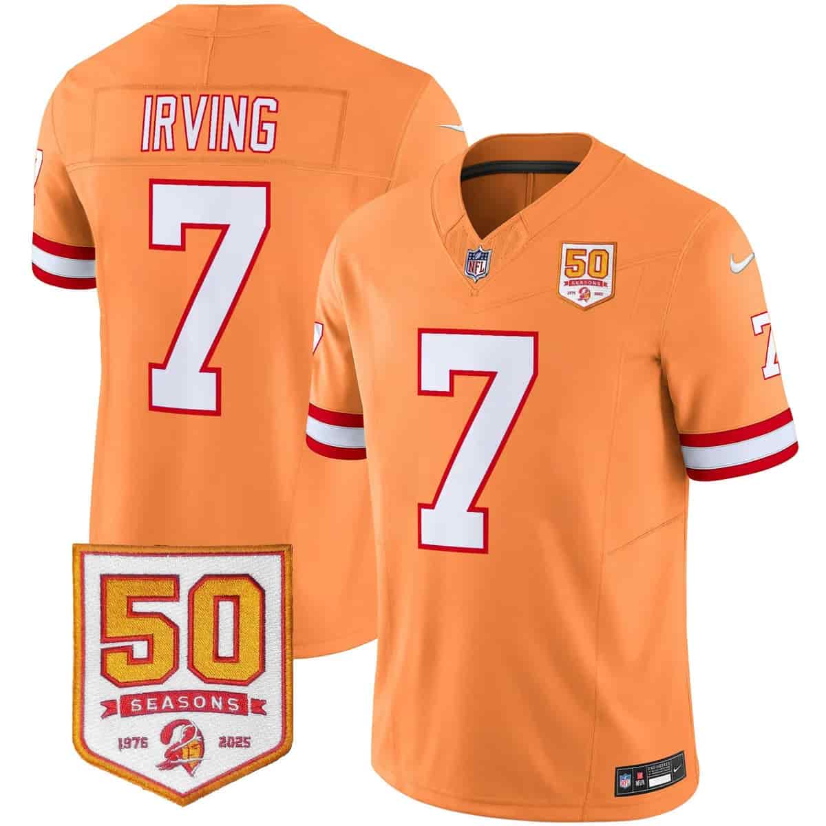 Personalized Men’s Tampa Bay Buccaneers Throwback 50th Season Patch Limited Jersey All Stitched Bucky Irving #7