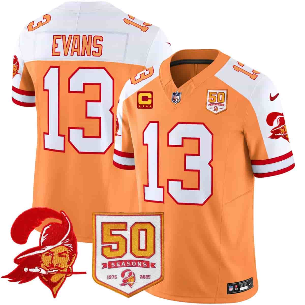 Personalized Men’s Tampa Bay Buccaneers Throwback 50th Season Patch Limited Jersey All Stitched Mike Evans #13
