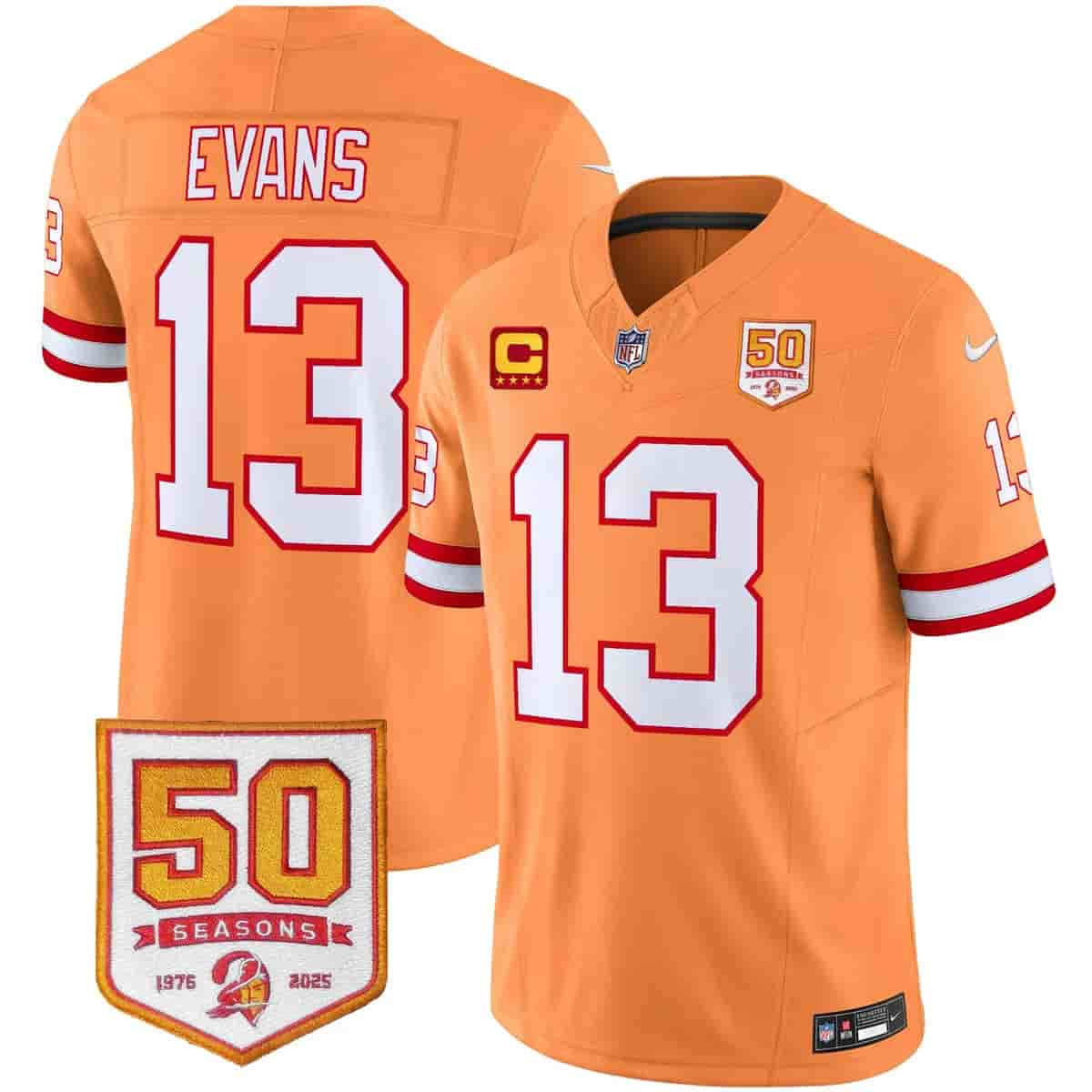 Personalized Men’s Tampa Bay Buccaneers Throwback 50th Season Patch Limited Jersey All Stitched Mike Evans #13