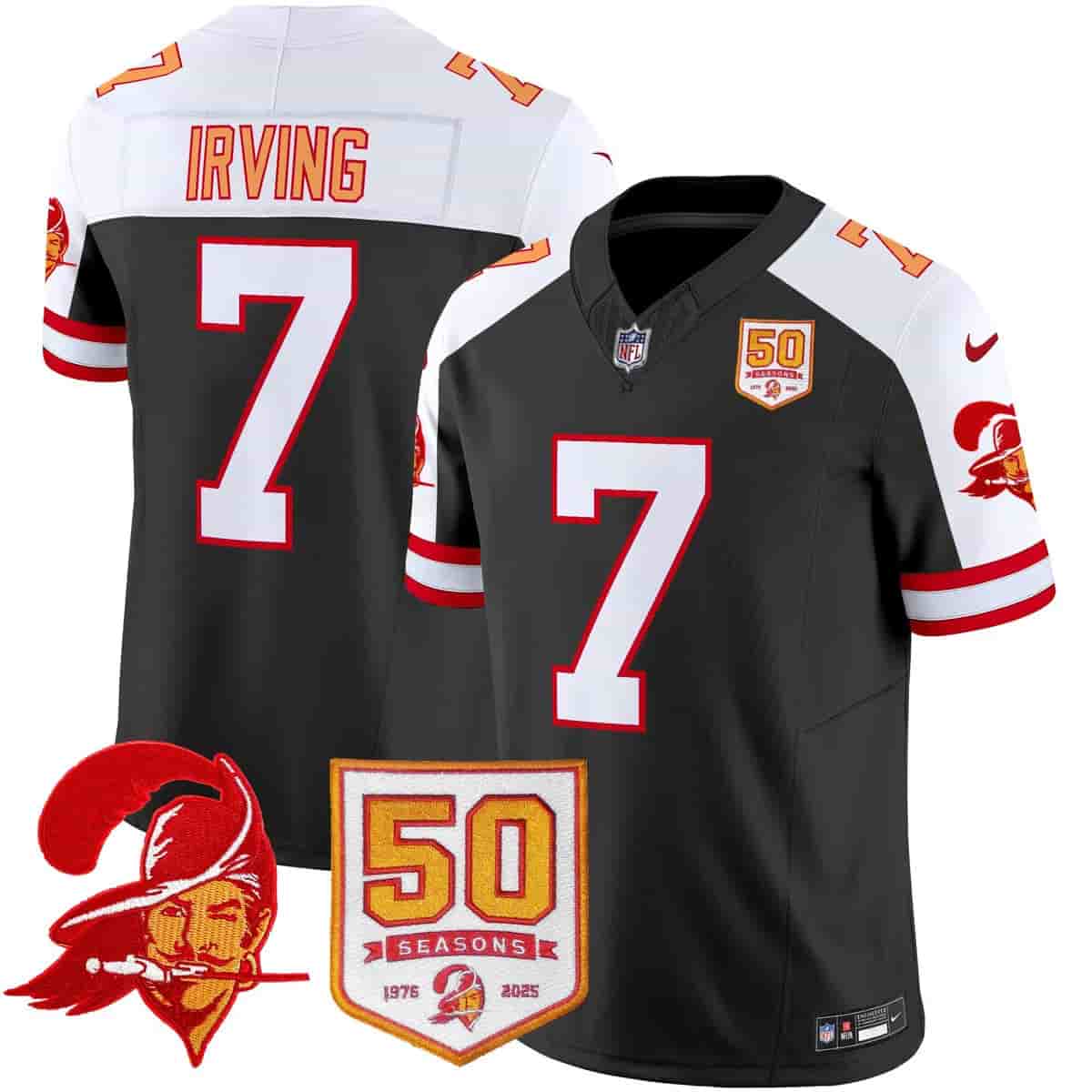 Personalized Men’s Tampa Bay Buccaneers Throwback 50th Season Patch Limited Jersey All Stitched Bucky Irving #7