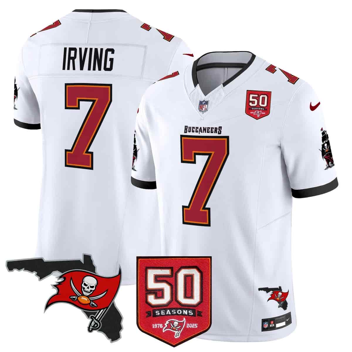 Personalized Men’s Tampa Bay Buccaneers Throwback 50th Season Patch Limited Jersey All Stitched Bucky Irving #7