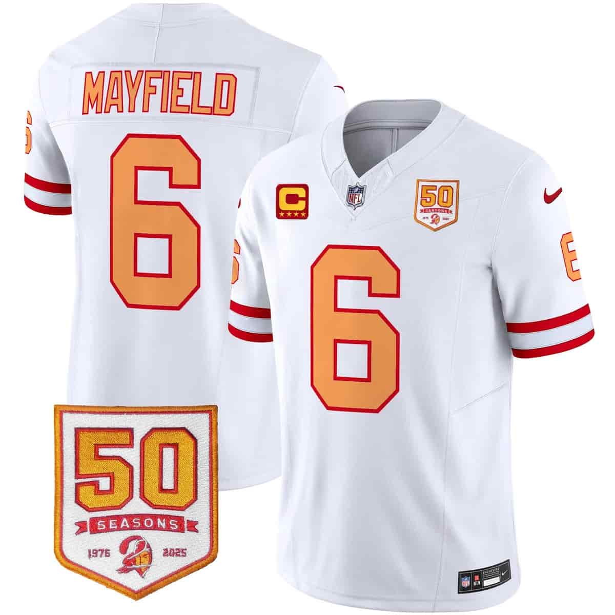 Personalized Men’s Tampa Bay Buccaneers Throwback 50th Season Patch Limited Jersey All Stitched Baker Mayfield #6