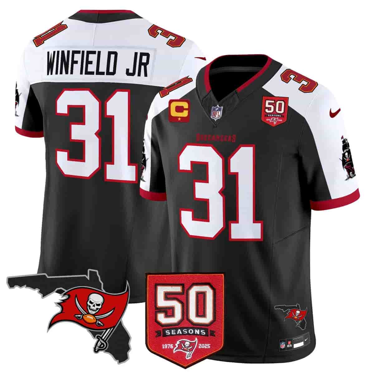 Personalized Men’s Tampa Bay Buccaneers Throwback 50th Season Patch Limited Jersey All Stitched Antoine Winfield Jr. #31