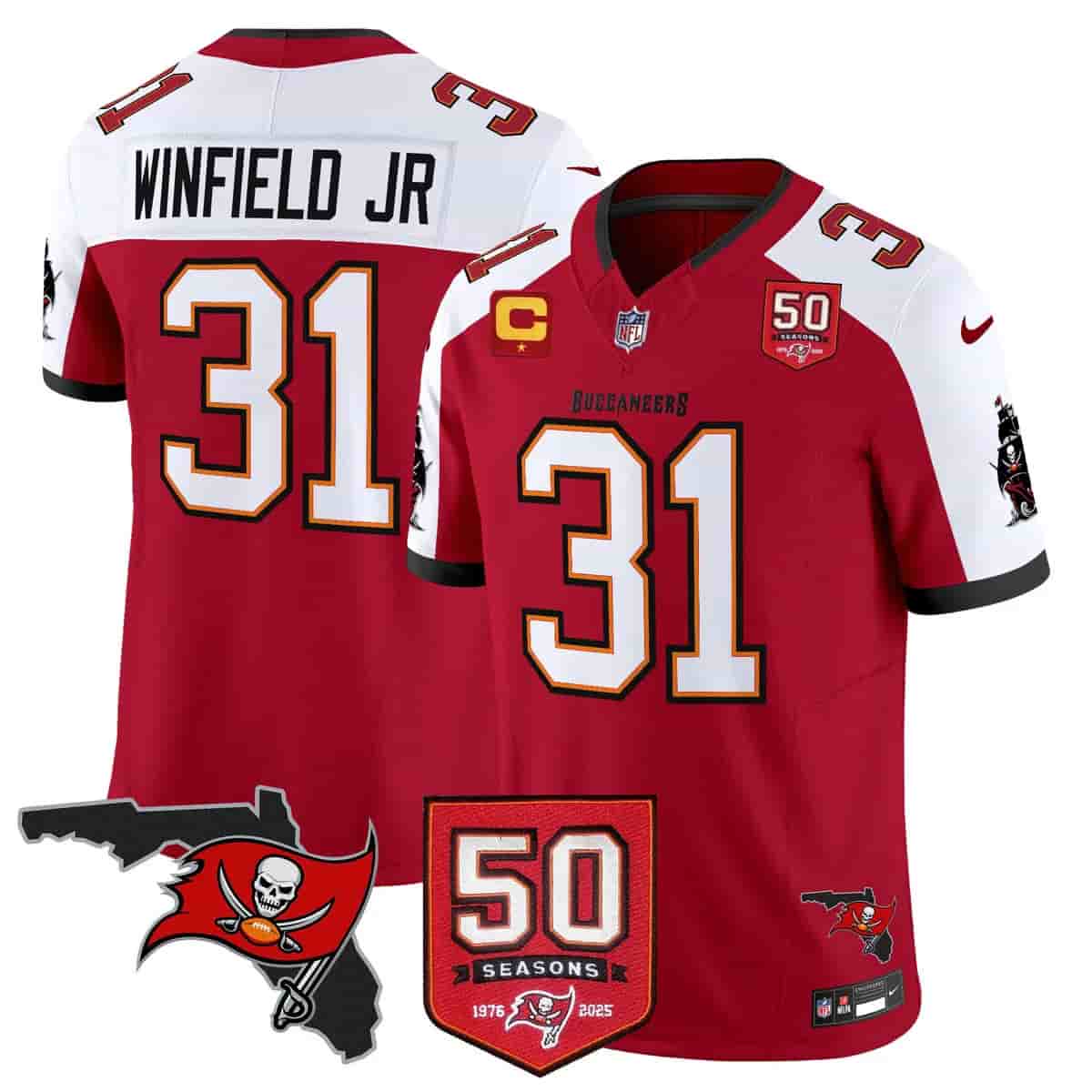 Personalized Men’s Tampa Bay Buccaneers Throwback 50th Season Patch Limited Jersey All Stitched Antoine Winfield Jr. #31