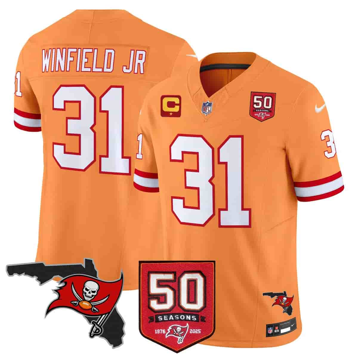 Personalized Men’s Tampa Bay Buccaneers Throwback 50th Season Patch Limited Jersey All Stitched Antoine Winfield Jr. #31