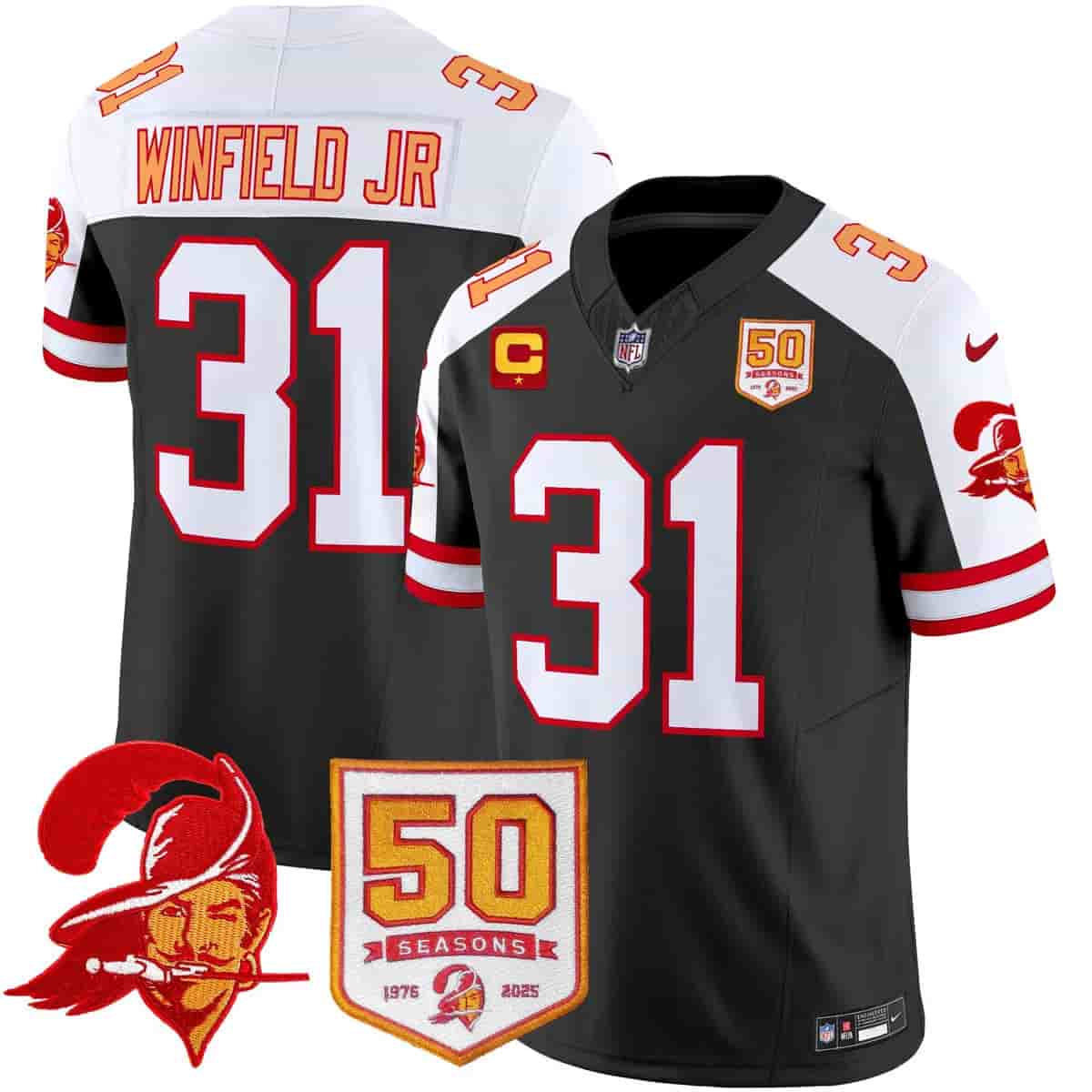 Personalized Men’s Tampa Bay Buccaneers Throwback 50th Season Patch Limited Jersey All Stitched Antoine Winfield Jr. #31