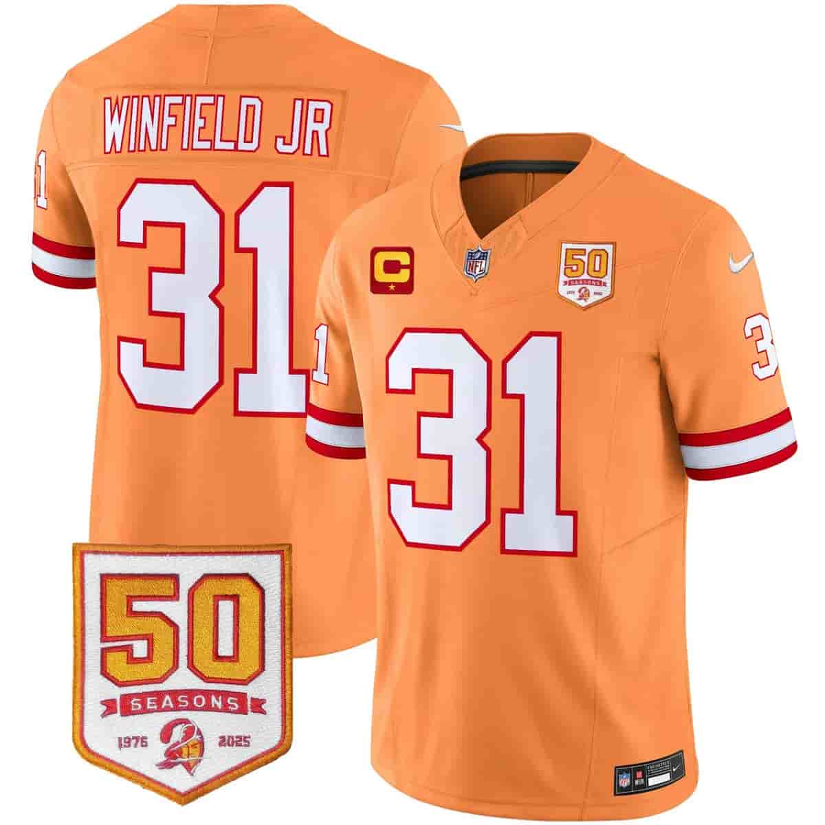 Personalized Men’s Tampa Bay Buccaneers Throwback 50th Season Patch Limited Jersey All Stitched Antoine Winfield Jr. #31