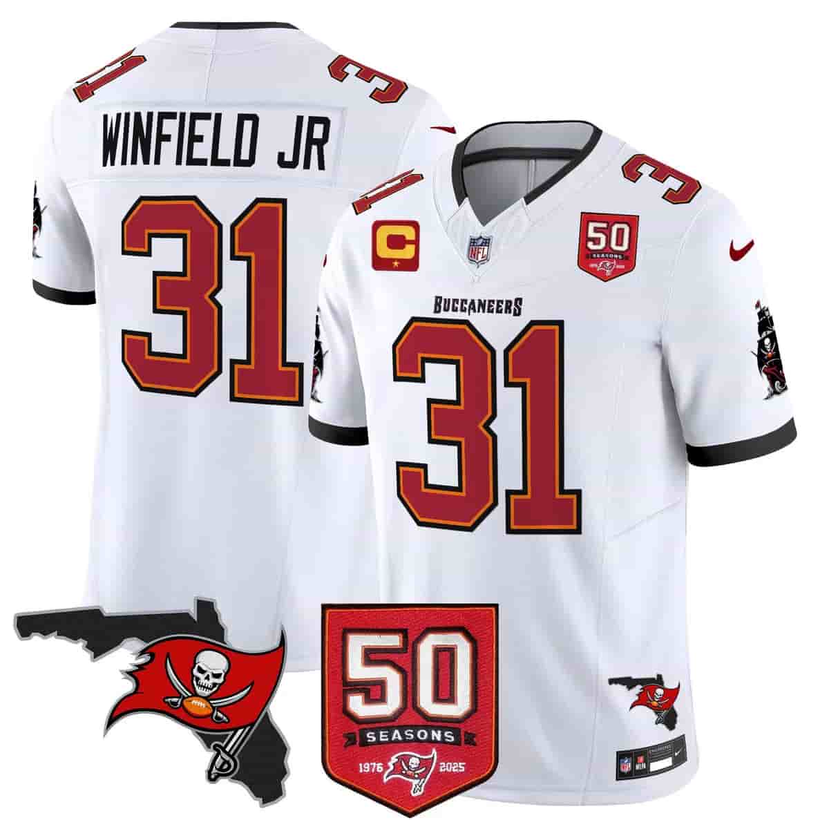 Personalized Men’s Tampa Bay Buccaneers Throwback 50th Season Patch Limited Jersey All Stitched Antoine Winfield Jr. #31