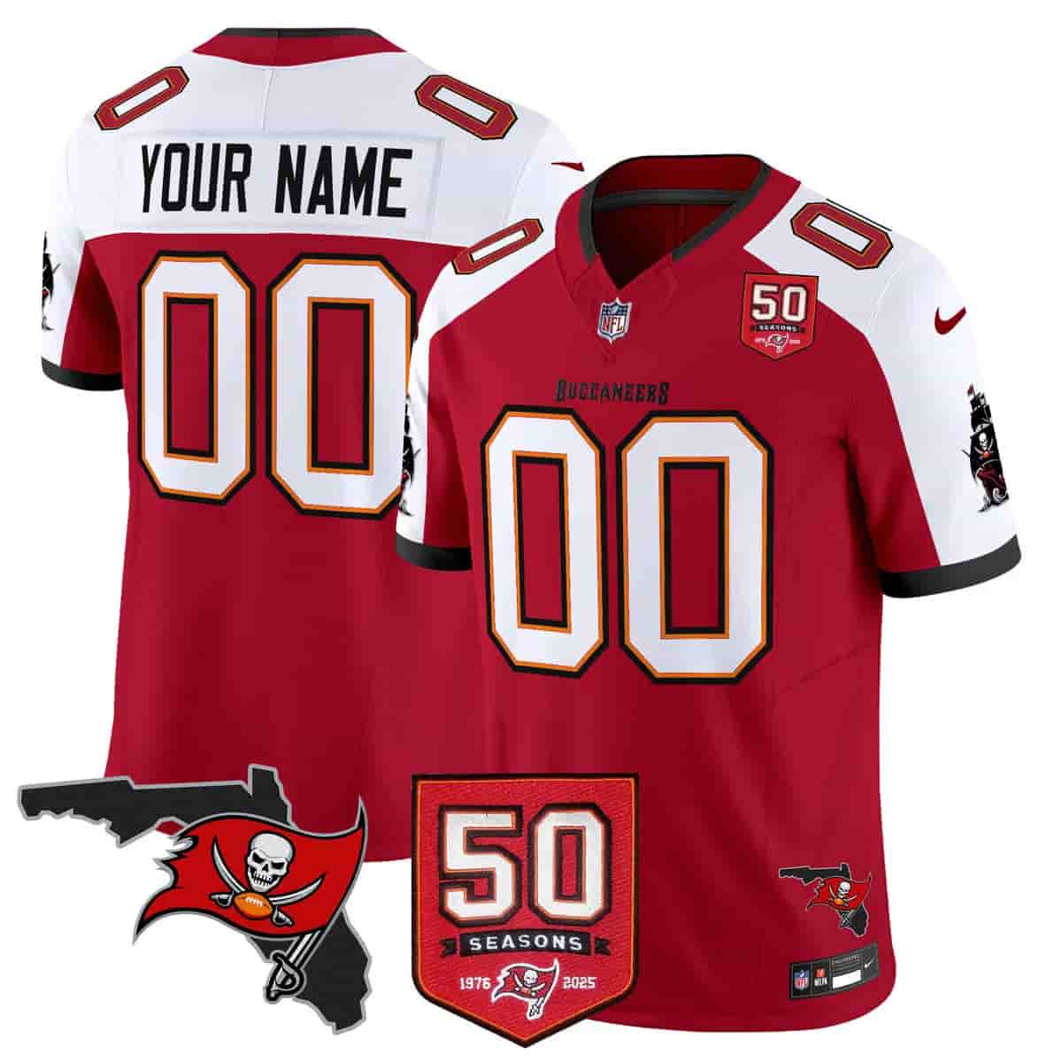 Personalized Tampa Bay Buccaneers Throwback 50th Season Patch Limited Jersey All Stitched Red Alternate