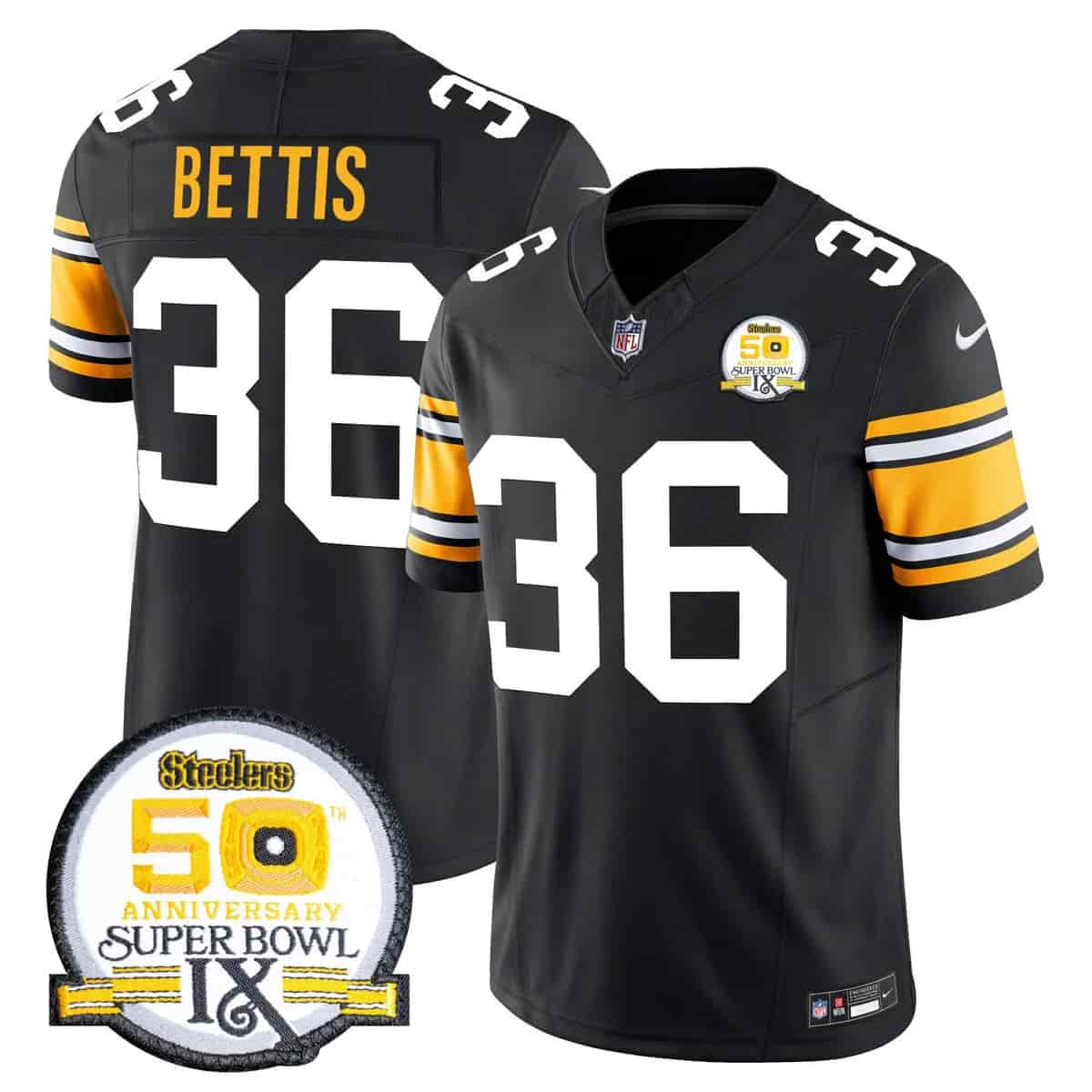Personalized Men’s Pittsburgh Steelers 50th Anniversary Of Super Bowl IX Patch Limited Jersey All Stitched Jerome Bettis