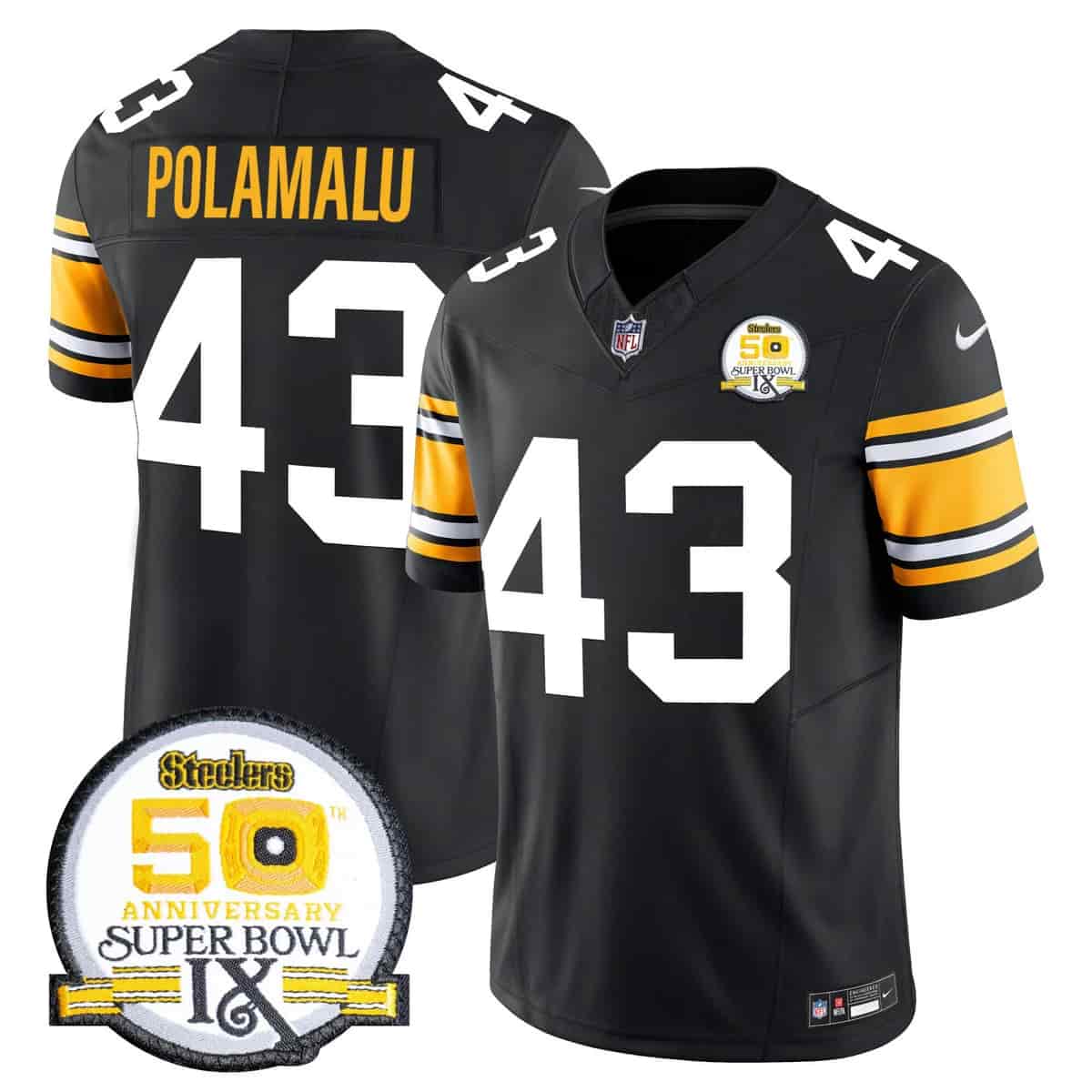 Personalized Men’s Pittsburgh Steelers 50th Anniversary Of Super Bowl IX Patch Limited Jersey All Stitched Troy Polamalu