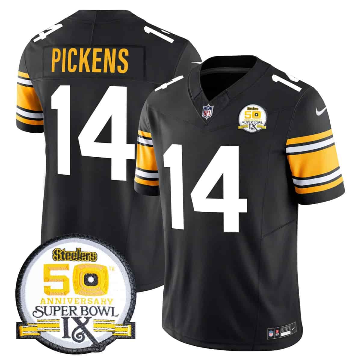 Personalized Men’s Pittsburgh Steelers 50th Anniversary Of Super Bowl IX Patch Limited Jersey All Stitched George Pickens