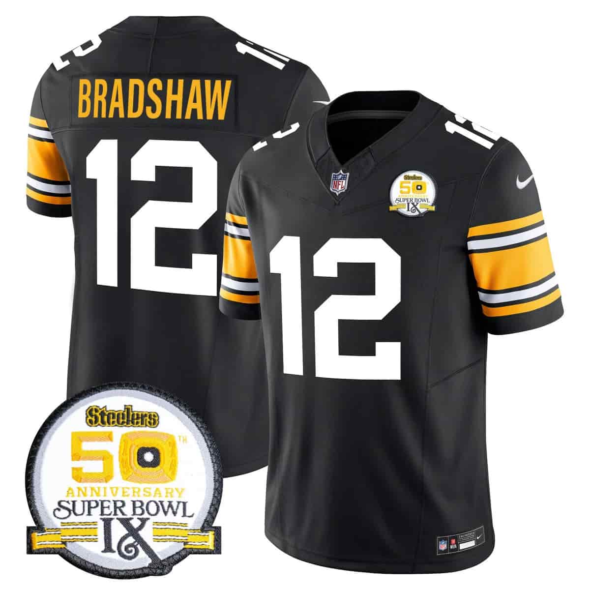 Personalized Men’s Pittsburgh Steelers 50th Anniversary Of Super Bowl IX Patch Limited Jersey All Stitched Terry Bradshaw