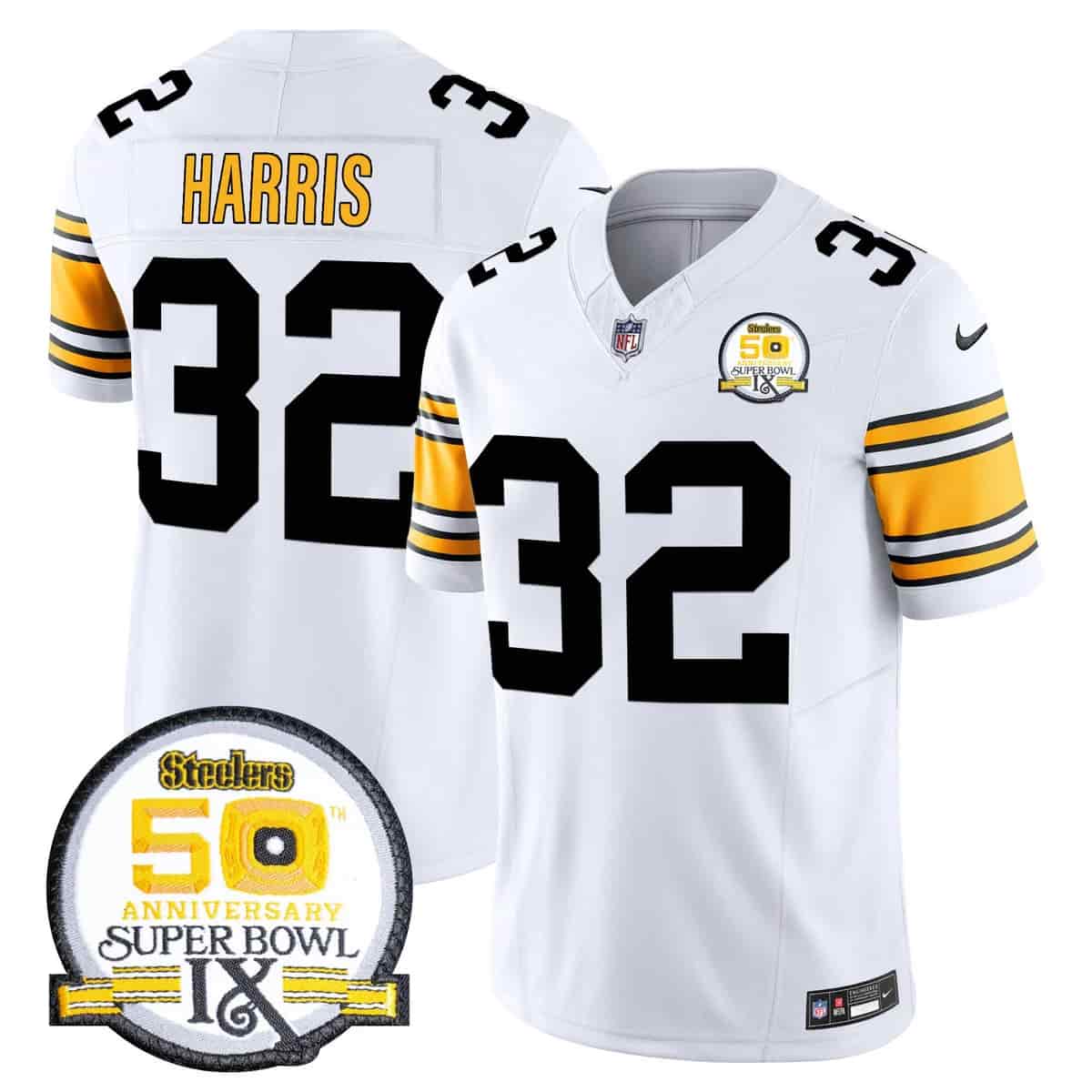 Personalized Men’s Pittsburgh Steelers 50th Anniversary Of Super Bowl IX Patch Limited Jersey All Stitched Franco Harris32