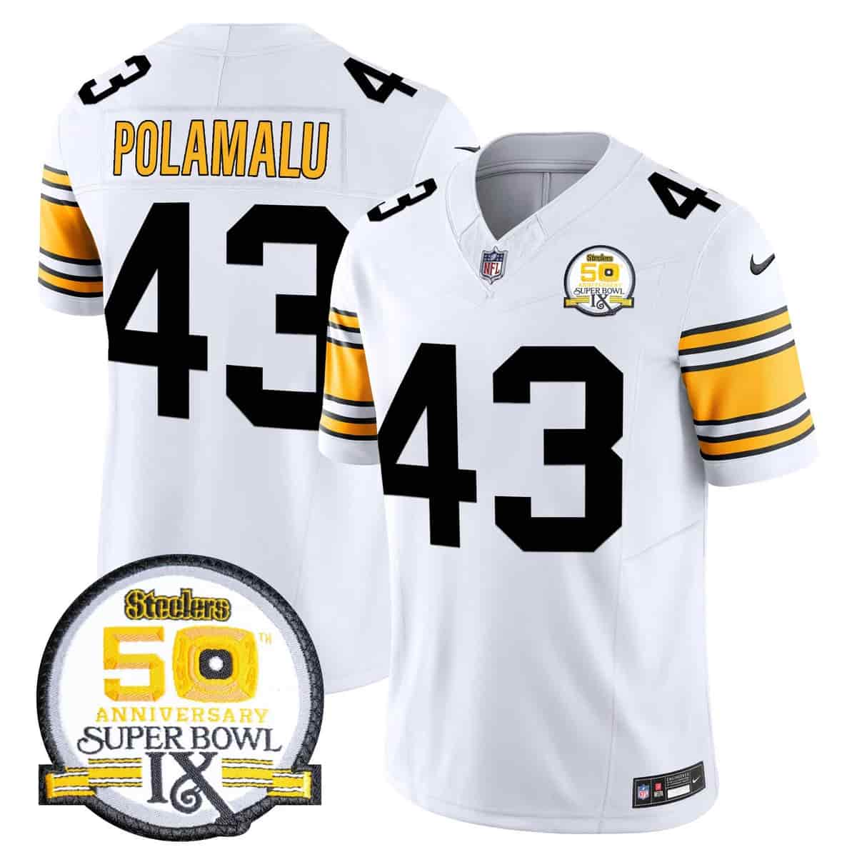 Personalized Men’s Pittsburgh Steelers 50th Anniversary Of Super Bowl IX Patch Limited Jersey All Stitched Troy Polamalu #43