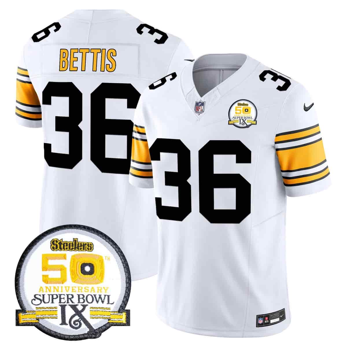 Personalized Men’s Pittsburgh Steelers 50th Anniversary Of Super Bowl IX Patch Limited Jersey All Stitched Jerome Bettis 36