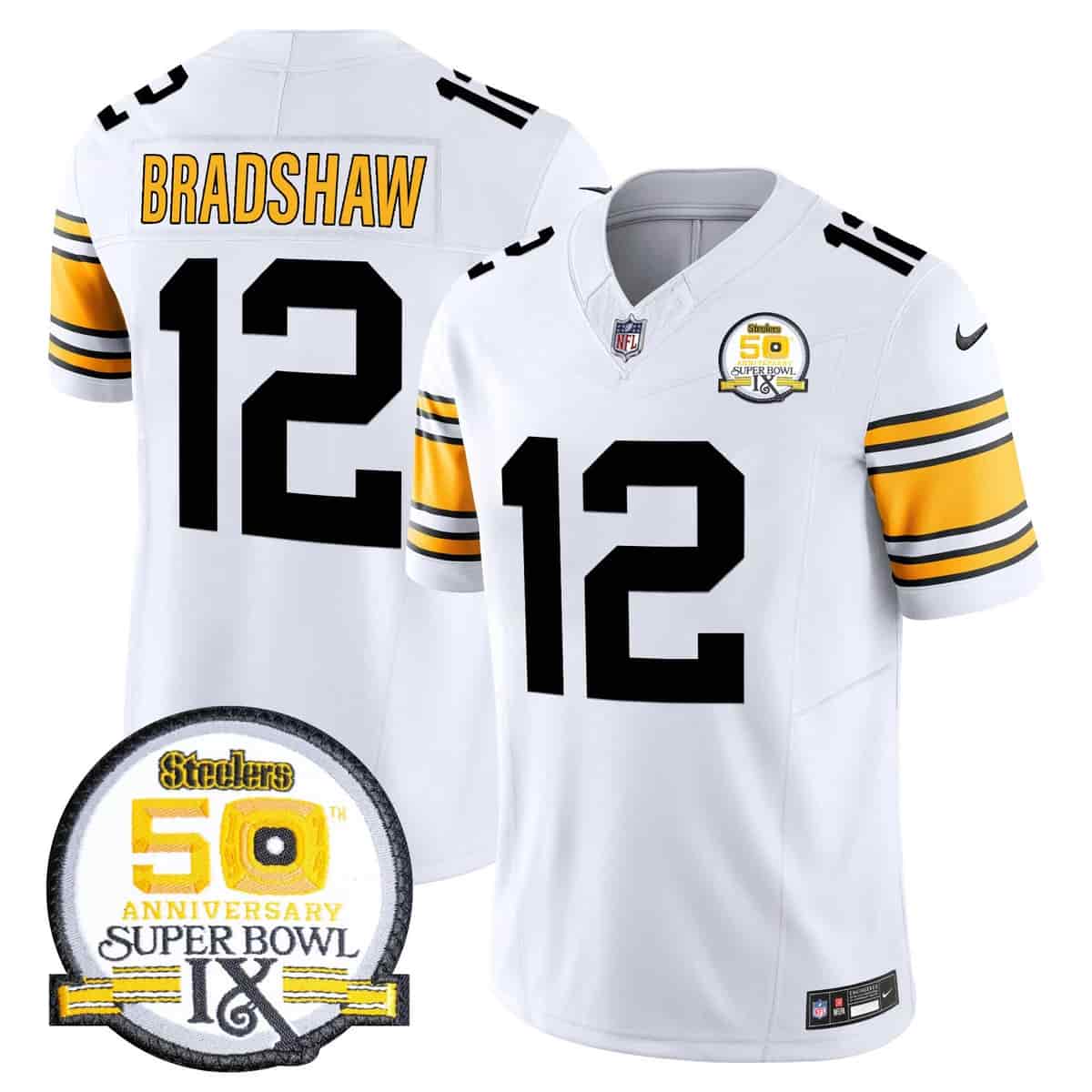 Personalized Men’s Pittsburgh Steelers 50th Anniversary Of Super Bowl IX Patch Limited Jersey All Stitched Terry Bradshaw12
