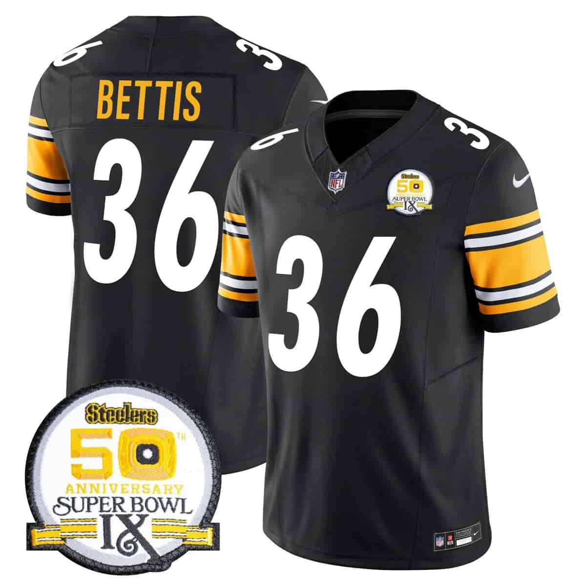 Personalized Men’s Pittsburgh Steelers 50th Anniversary Of Super Bowl IX Patch Limited Jersey All Stitched Jerome Bettis 36