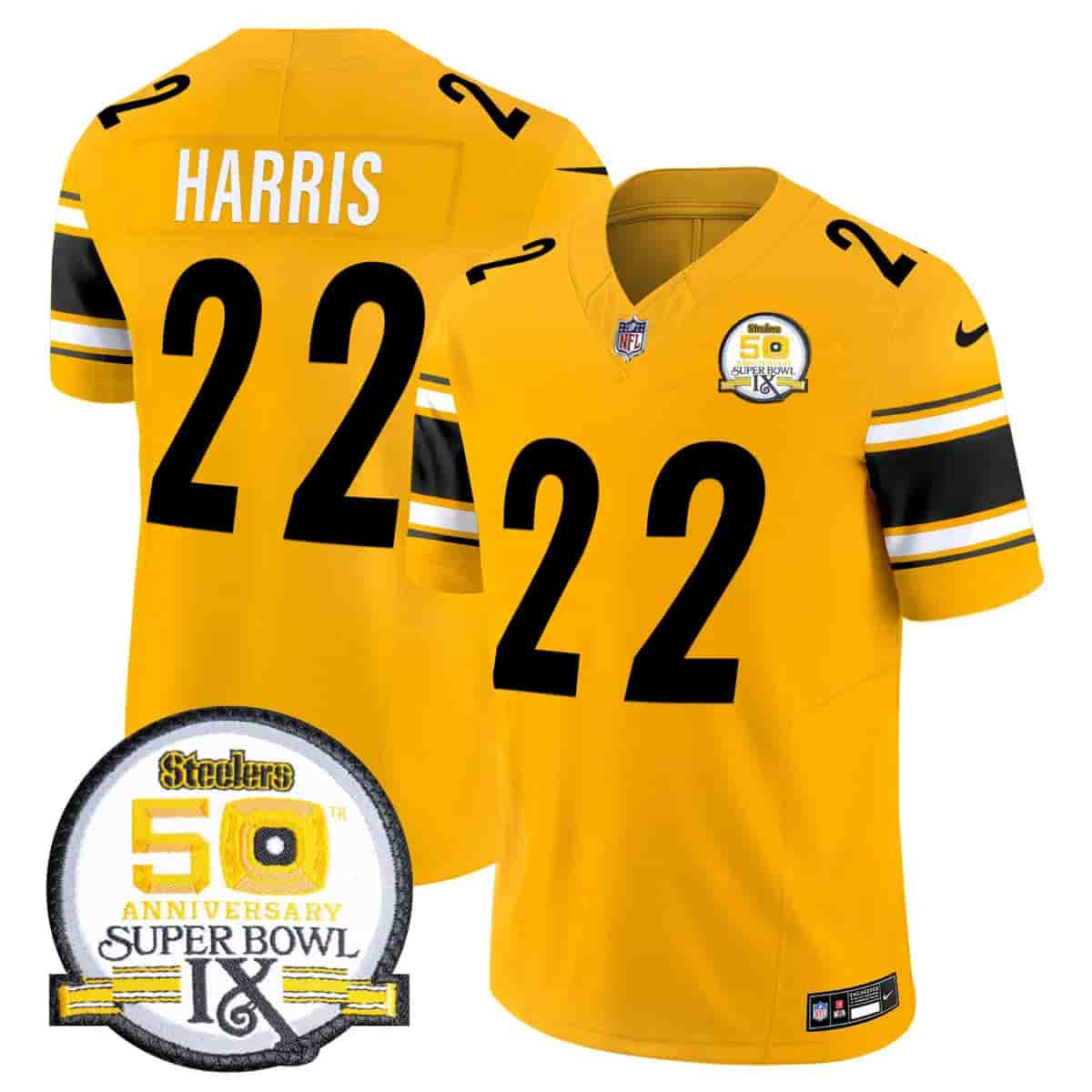 Personalized Men’s Pittsburgh Steelers 50th Anniversary Of Super Bowl IX Patch Limited Jersey All Stitched Najee Harris #22