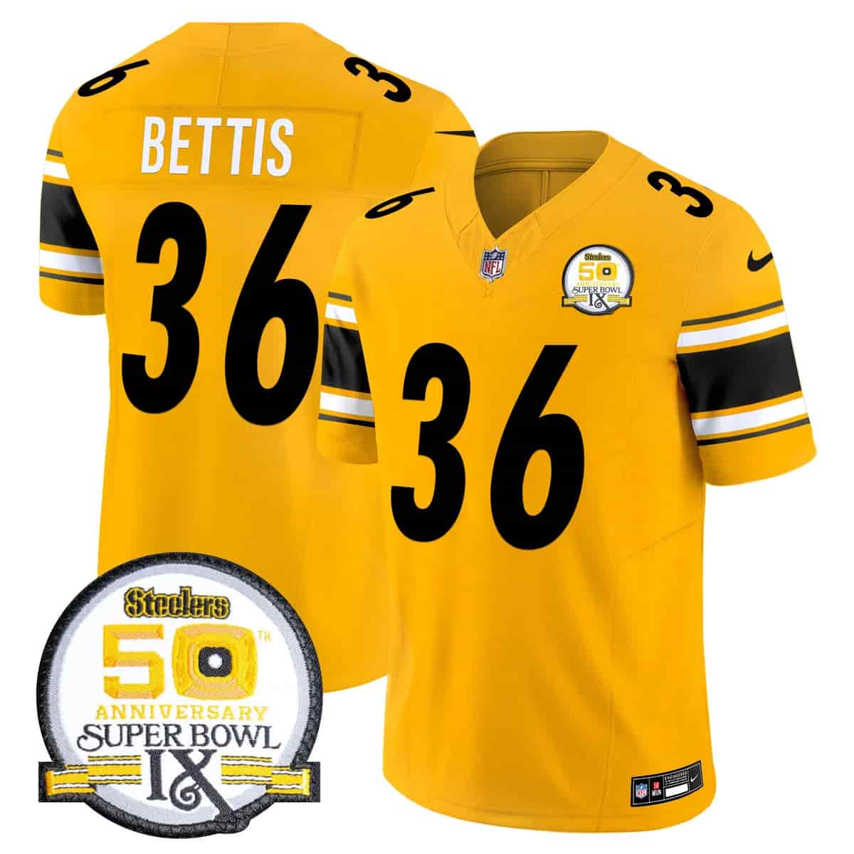 Personalized Men’s Pittsburgh Steelers 50th Anniversary Of Super Bowl IX Patch Limited Jersey All Stitched Jerome Bettis 36
