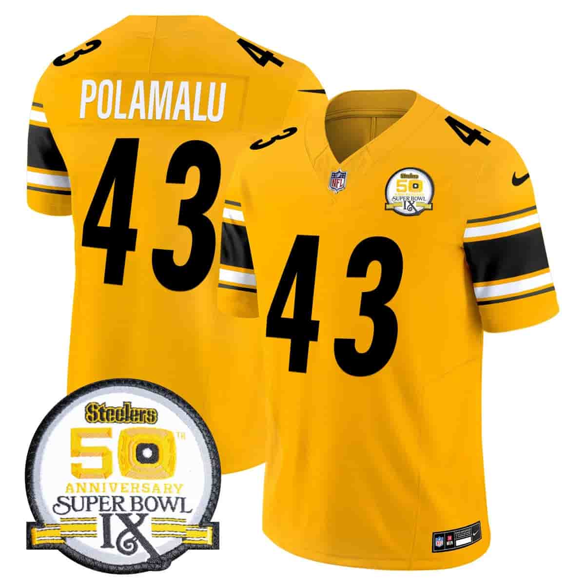 Personalized Men’s Pittsburgh Steelers 50th Anniversary Of Super Bowl IX Patch Limited Jersey All Stitched Troy Polamalu #43