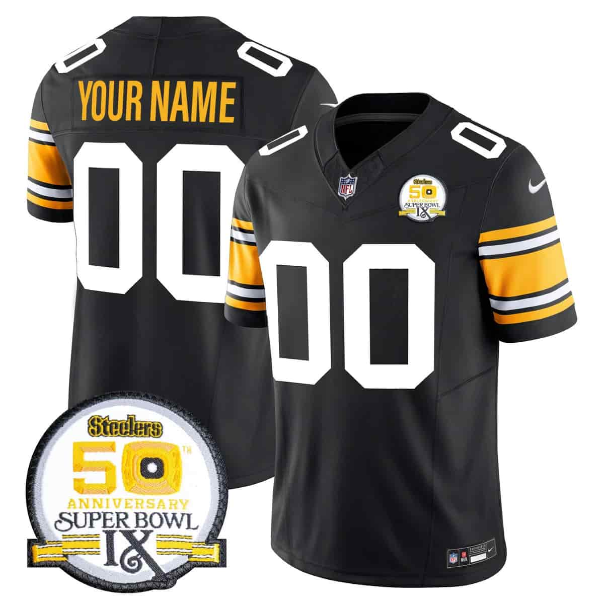 Personalized Pittsburgh Steelers 50th Anniversary Of Super Bowl IX Patch Limited Jersey All Stitched 1975 Throwback
