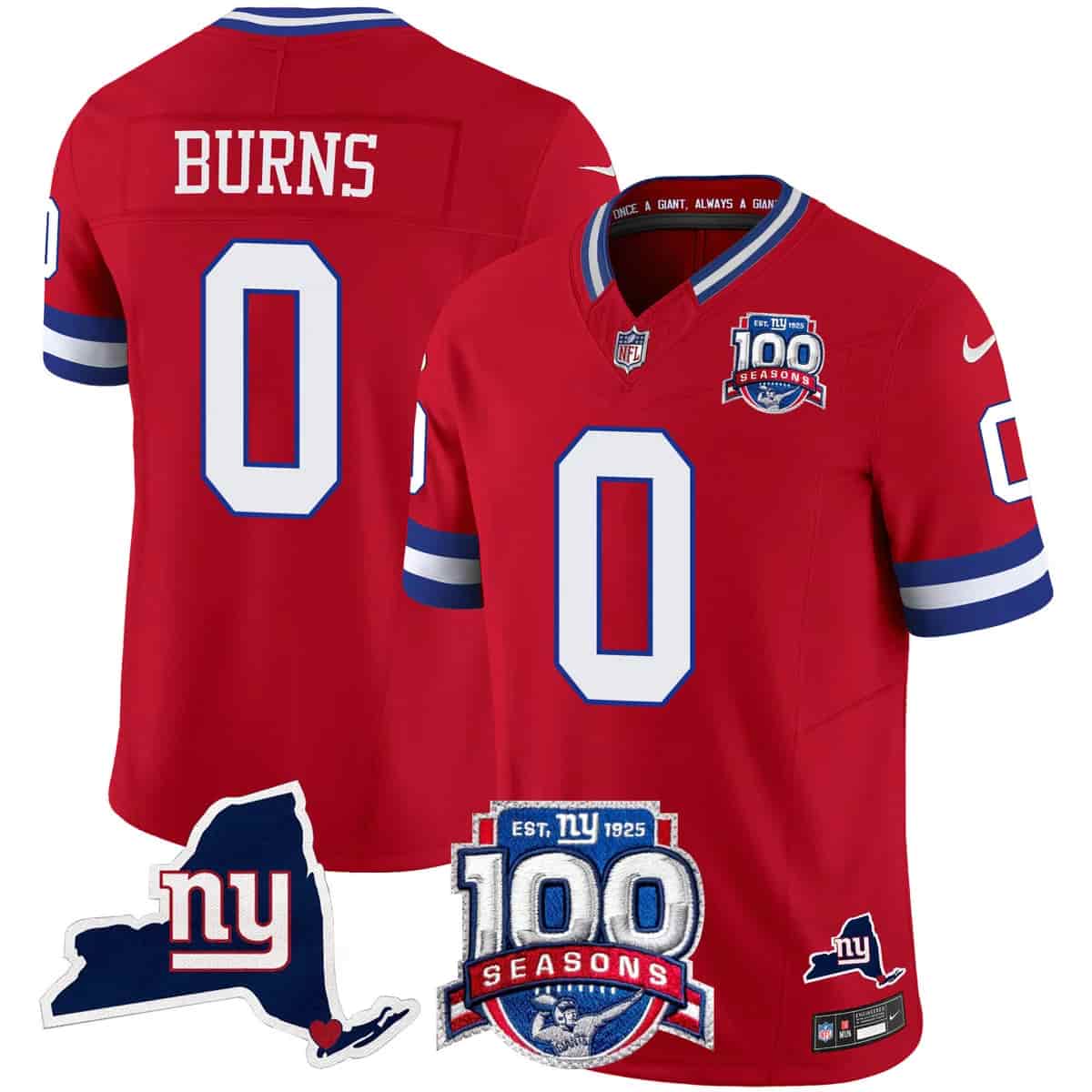 Personalized Men’s New York Giants 100th Season & State Patch Limited Jersey All Stitched 0Brian Burns