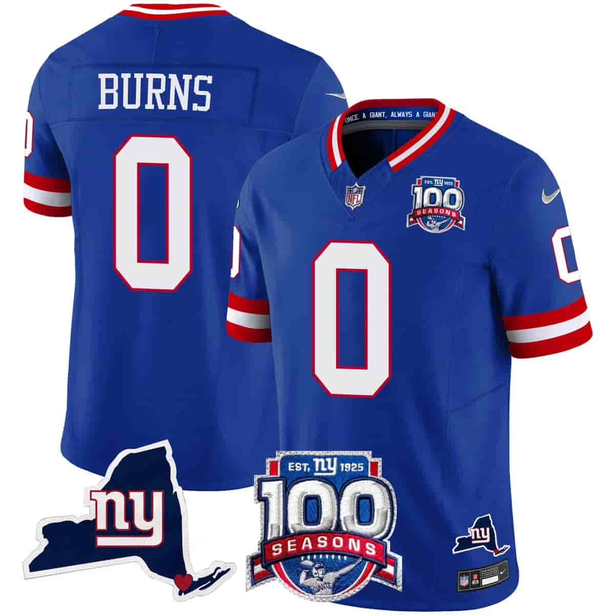 Personalized Men’s New York Giants 100th Season & State Patch Limited Jersey All Stitched Brian Burns 0