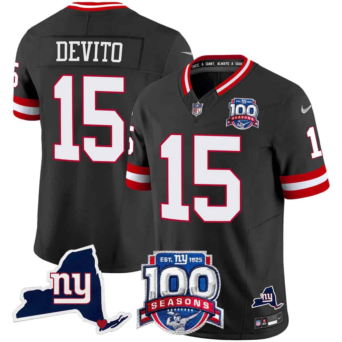 Personalized Men’s New York Giants 100th Season & State Patch Limited Jersey All Stitched Tommy DeVito