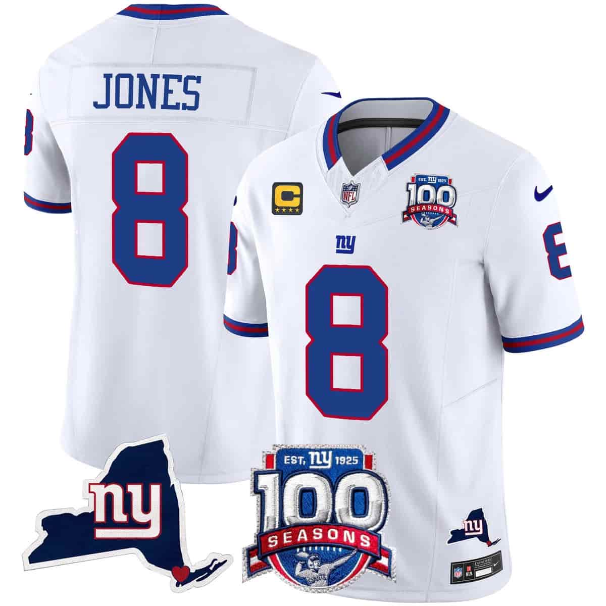 Personalized Men’s New York Giants 100th Season & State Patch Limited Jersey All Stitched Daniel Jones 8