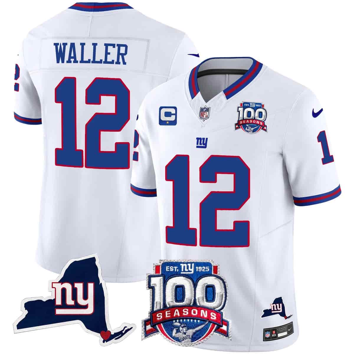 Personalized Men’s New York Giants 100th Season & State Patch Limited Jersey All Stitched Darren Waller 12