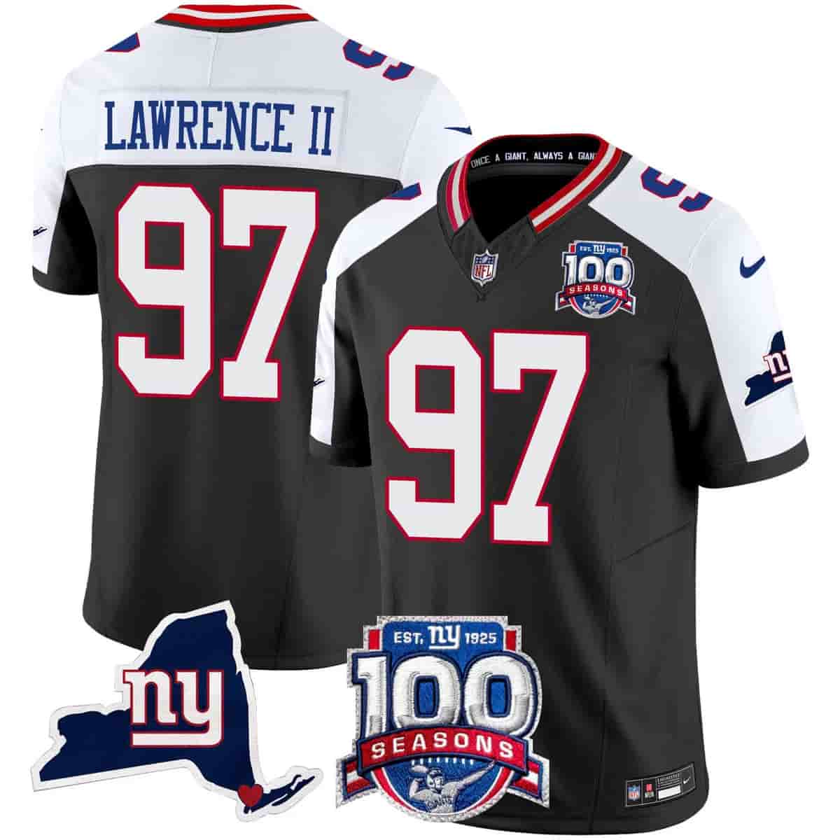 Personalized Men’s New York Giants 100th Season & State Patch Limited Jersey All Stitched Dexter Lawrence II