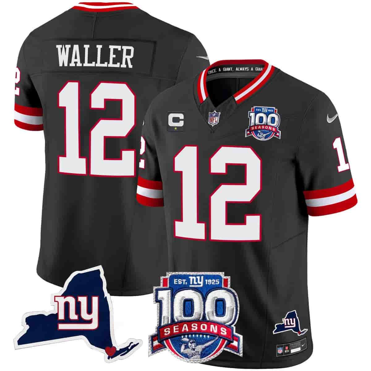 Personalized Men’s New York Giants 100th Season & State Patch Limited Jersey All Stitched Darren Waller 12