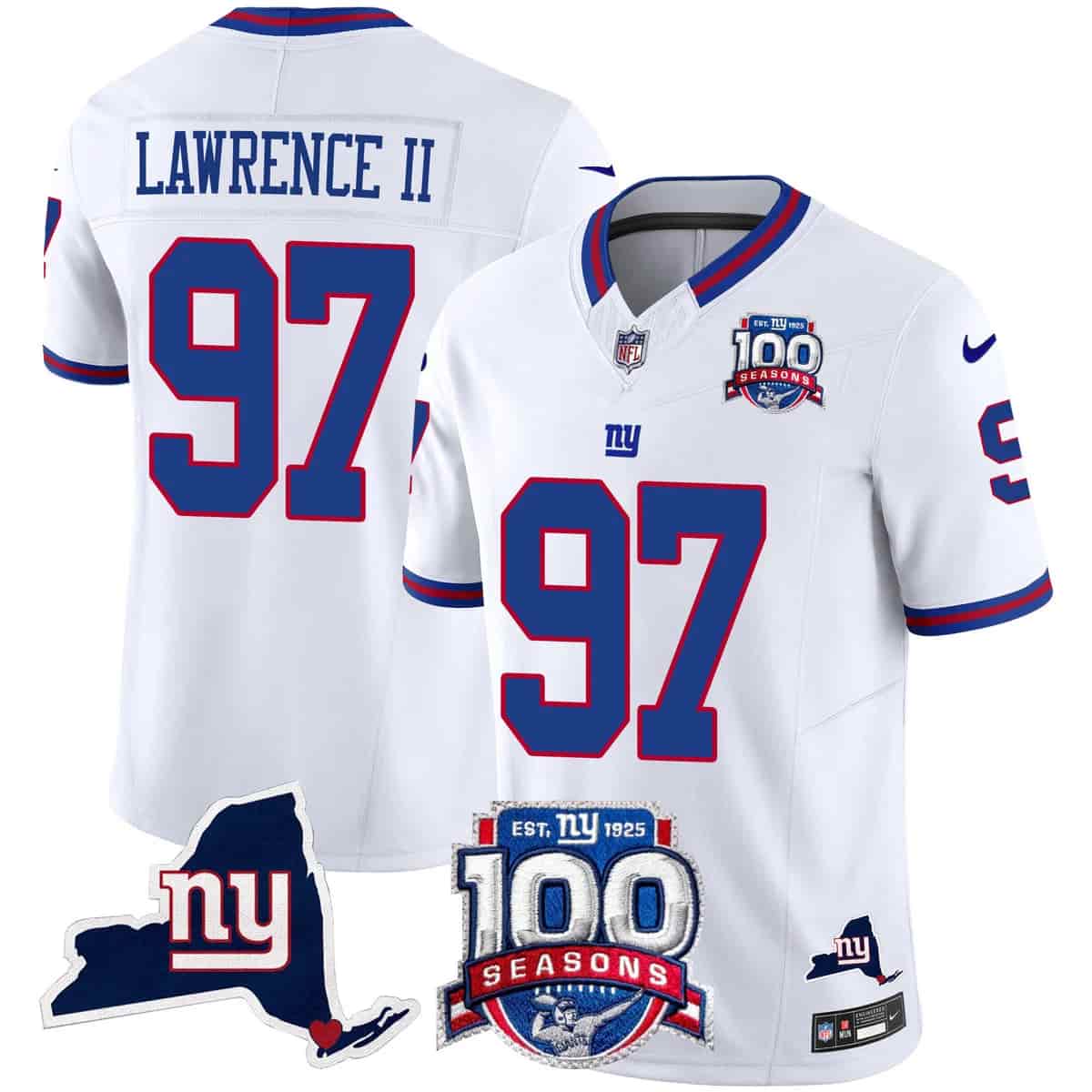 Personalized Men’s New York Giants 100th Season & State Patch Limited Jersey All Stitched Dexter Lawrence II 97