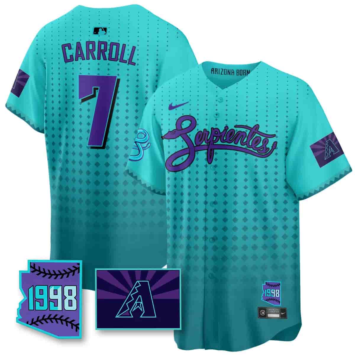 Personalized Men’s Arizona Diamondbacks Purple for Second ‘Serpientes’ City Connect Jersey All Stitched Corbin Carroll #7
