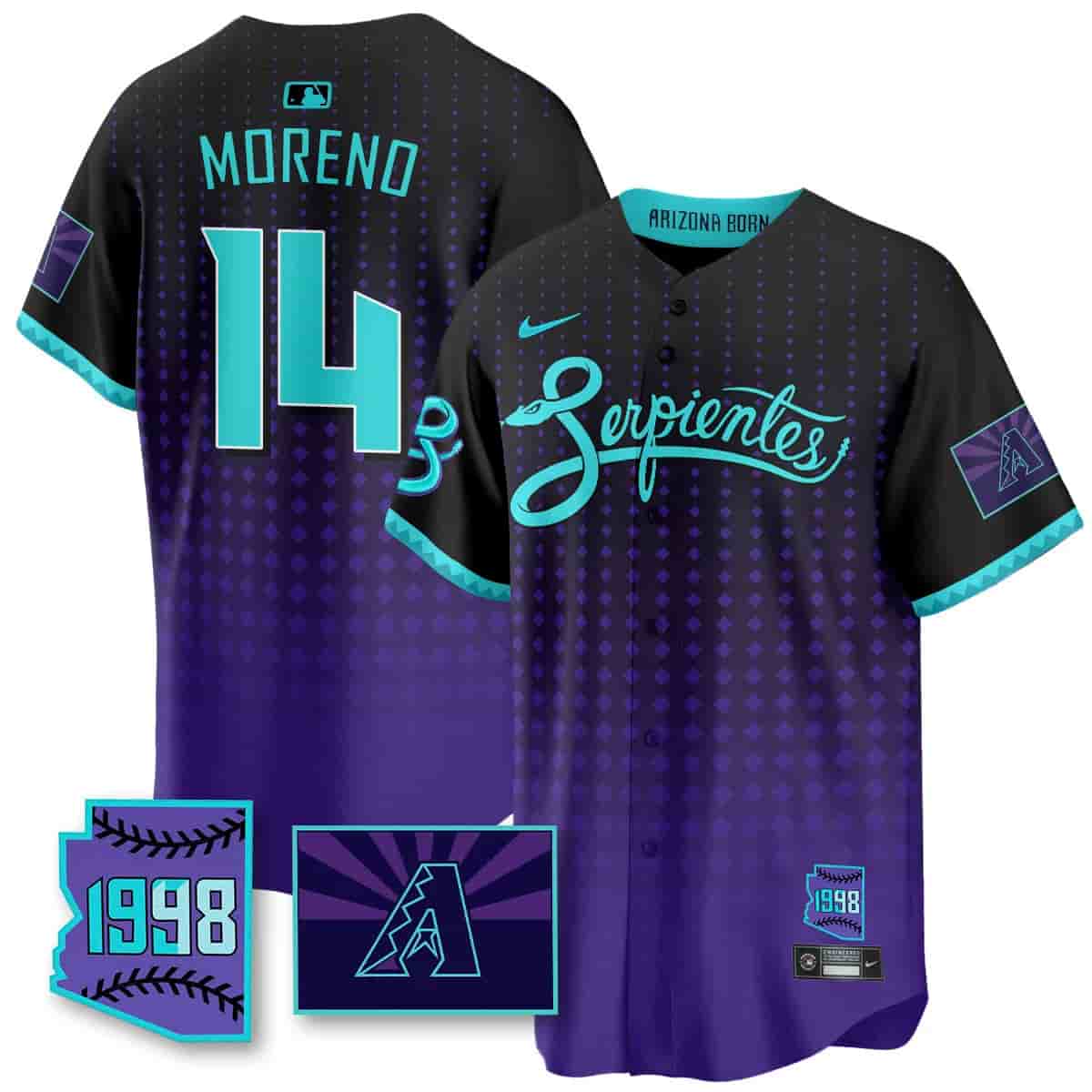 Personalized Men’s Arizona Diamondbacks Purple for Second ‘Serpientes’ City Connect Jersey All Stitched Gabriel Moreno #14
