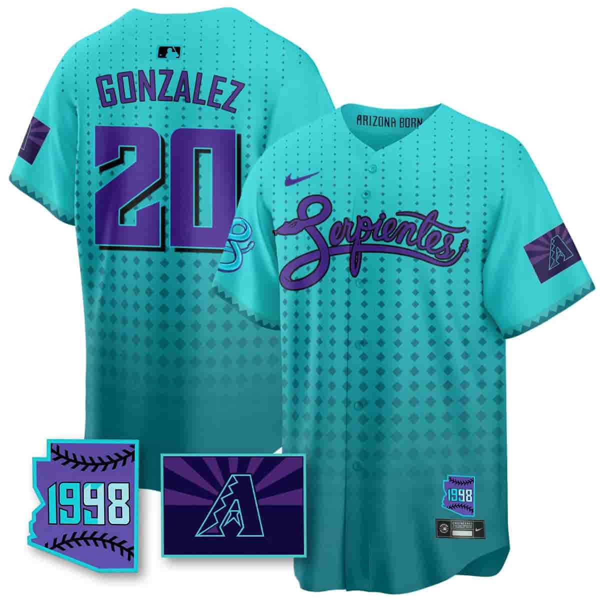 Personalized Men’s Arizona Diamondbacks Purple for Second ‘Serpientes’ City Connect Jersey All Stitched Luis Gonzalez #20
