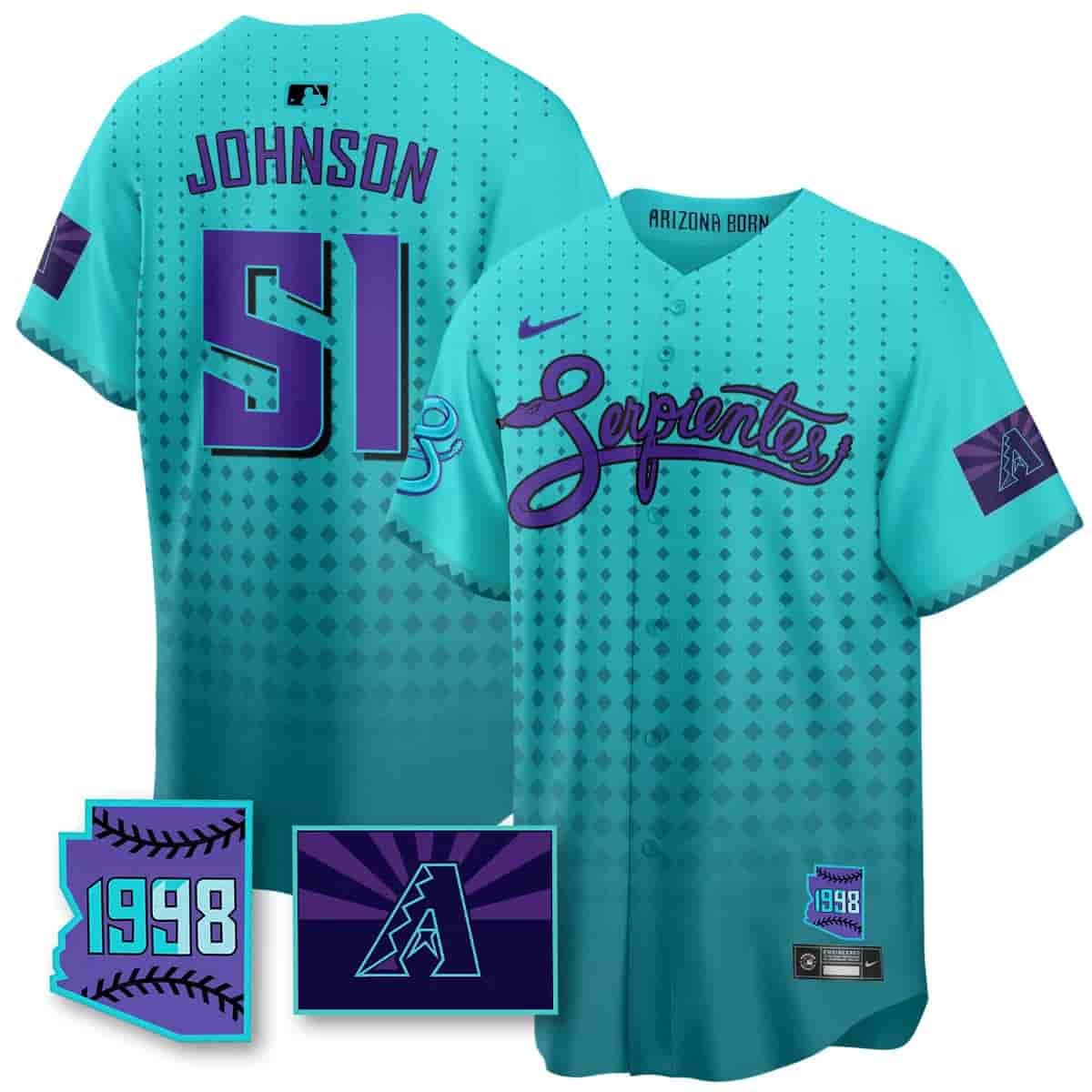 Personalized Men’s Arizona Diamondbacks Purple for Second ‘Serpientes’ City Connect Jersey All Stitched Randy Johnson #51