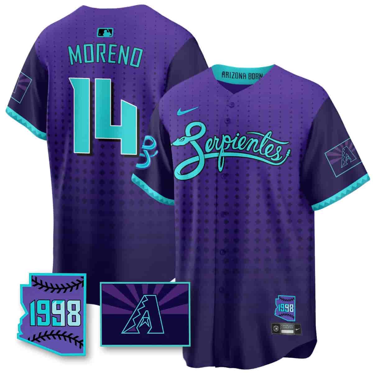 Personalized Men’s Arizona Diamondbacks Purple for Second ‘Serpientes’ City Connect Jersey All Stitched Gabriel Moreno #14