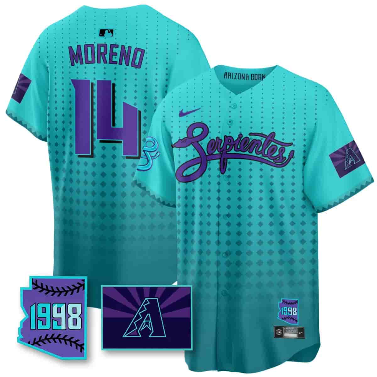 Personalized Men’s Arizona Diamondbacks Purple for Second ‘Serpientes’ City Connect Jersey All Stitched Gabriel Moreno #14