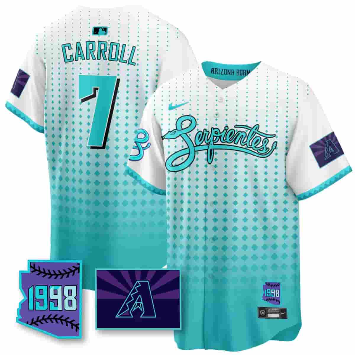 Personalized Men’s Arizona Diamondbacks Purple for Second ‘Serpientes’ City Connect Jersey All Stitched Corbin Carroll #7