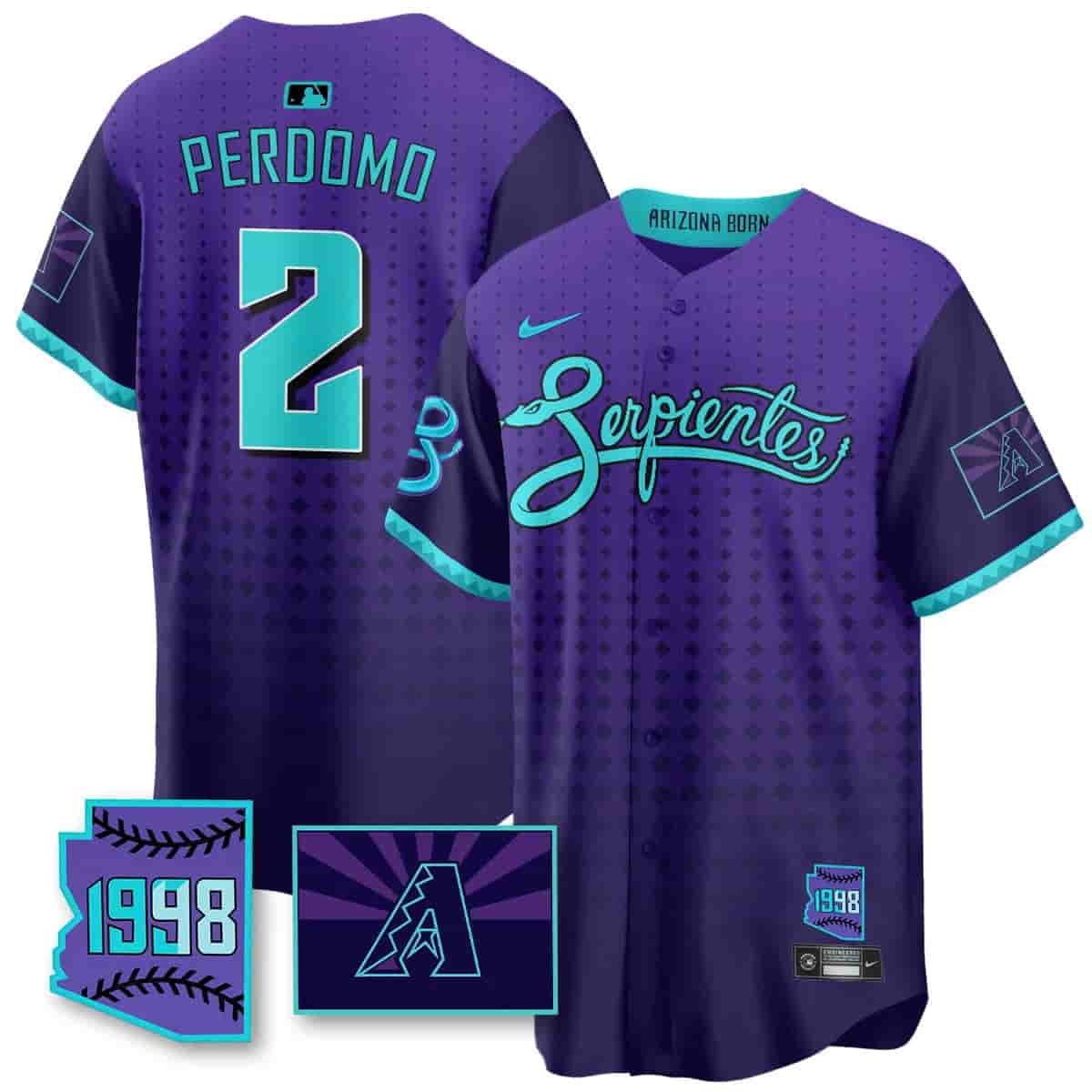 Personalized Men’s Arizona Diamondbacks Purple for Second ‘Serpientes’ City Connect Jersey All Stitched Geraldo Perdomo #2