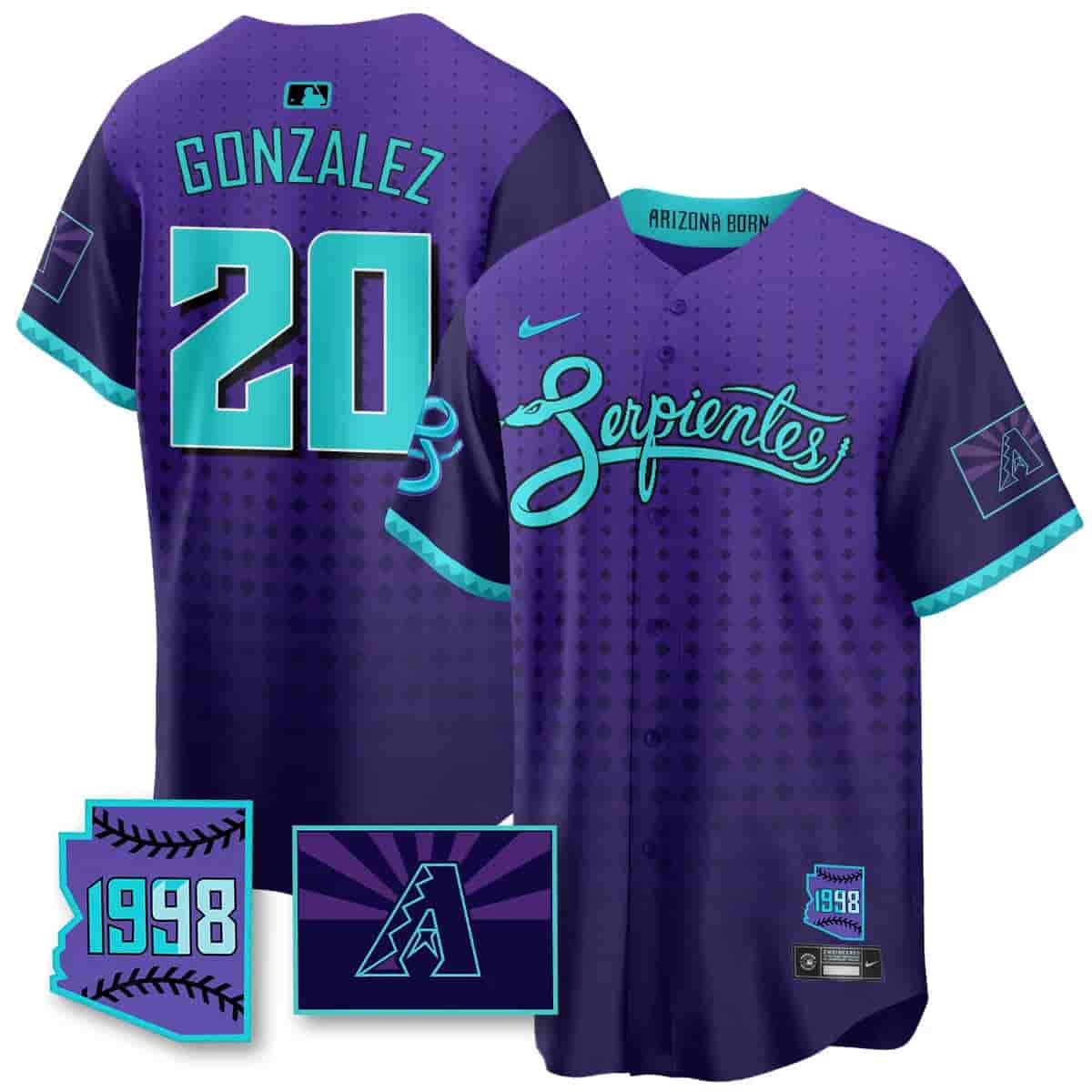 Personalized Men’s Arizona Diamondbacks Purple for Second ‘Serpientes’ City Connect Jersey All Stitched Luis Gonzalez #20