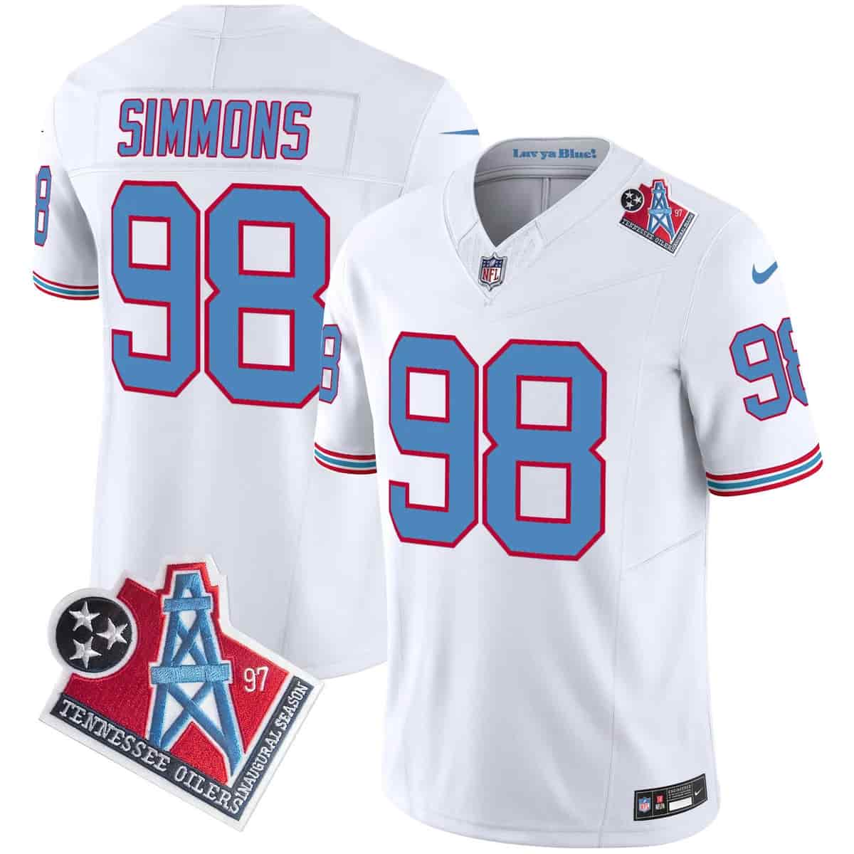 Personalized Men’s Tennessee Titans 1997 Throwback Limited Jersey All Stitched Jeffery Simmons
