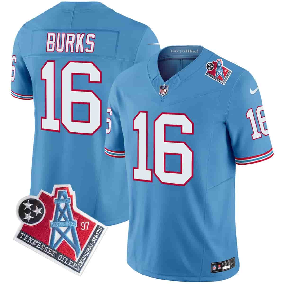 Personalized Men’s Tennessee Titans 1997 Throwback Limited Jersey All Stitched Treylon Burks 16