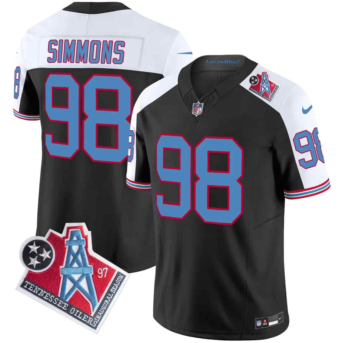 Personalized Men’s Tennessee Titans 1997 Throwback Limited Jersey All Stitched Jeffery Simmons #98