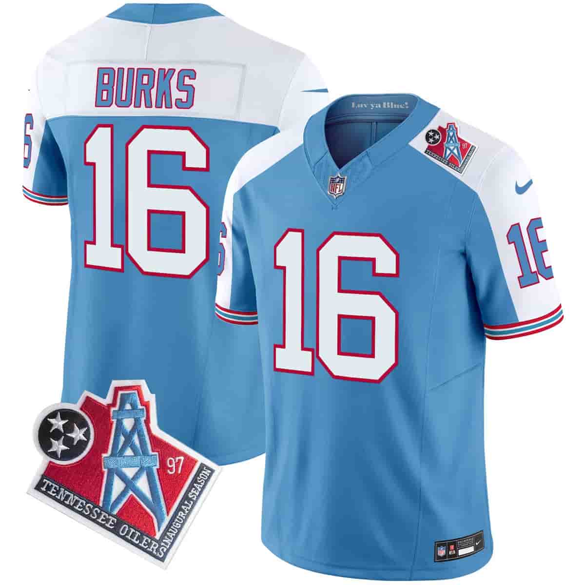Personalized Men’s Tennessee Titans 1997 Throwback Limited Jersey All Stitched Treylon Burks 16