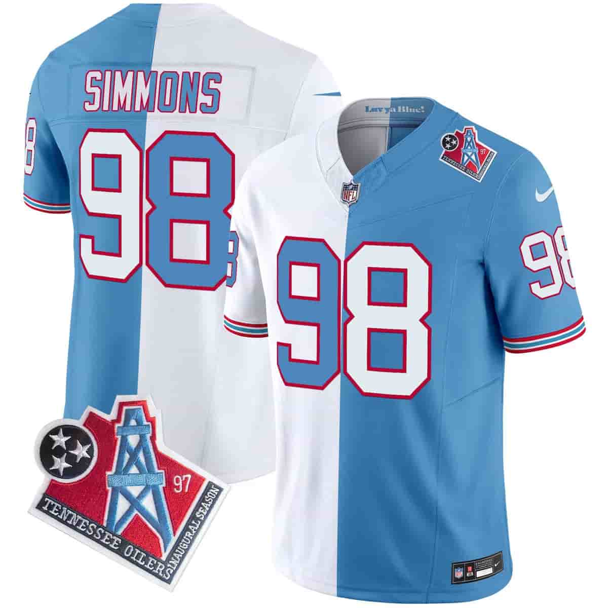 Personalized Men’s Tennessee Titans 1997 Throwback Limited Jersey All Stitched Jeffery Simmons 98