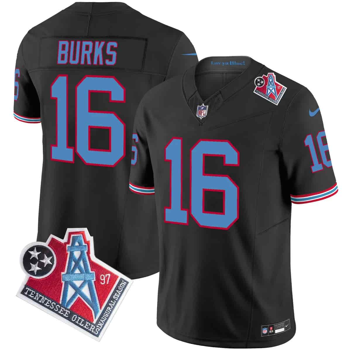 Personalized Men’s Tennessee Titans 1997 Throwback Limited Jersey All Stitched Treylon Burks 16