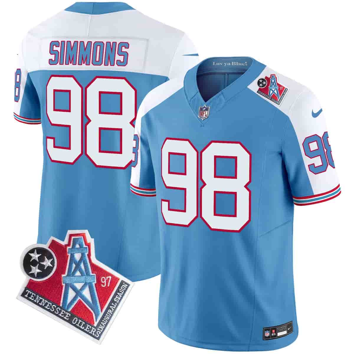 Personalized Men’s Tennessee Titans 1997 Throwback Limited Jersey All Stitched Jeffery Simmons 98